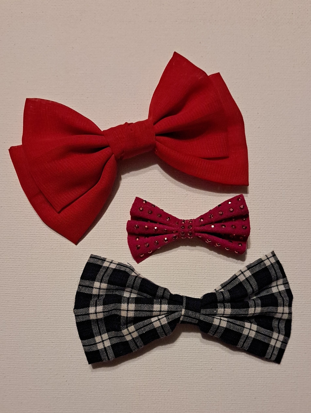 Bundle of 3 Kids Red, Pink, and Black Plaid Bow Hair Clips